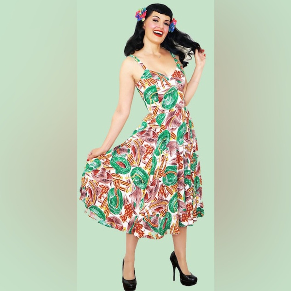 Adorable  Retro Style Sundress with cute Mexican Cactus & Sombrero rayon print !